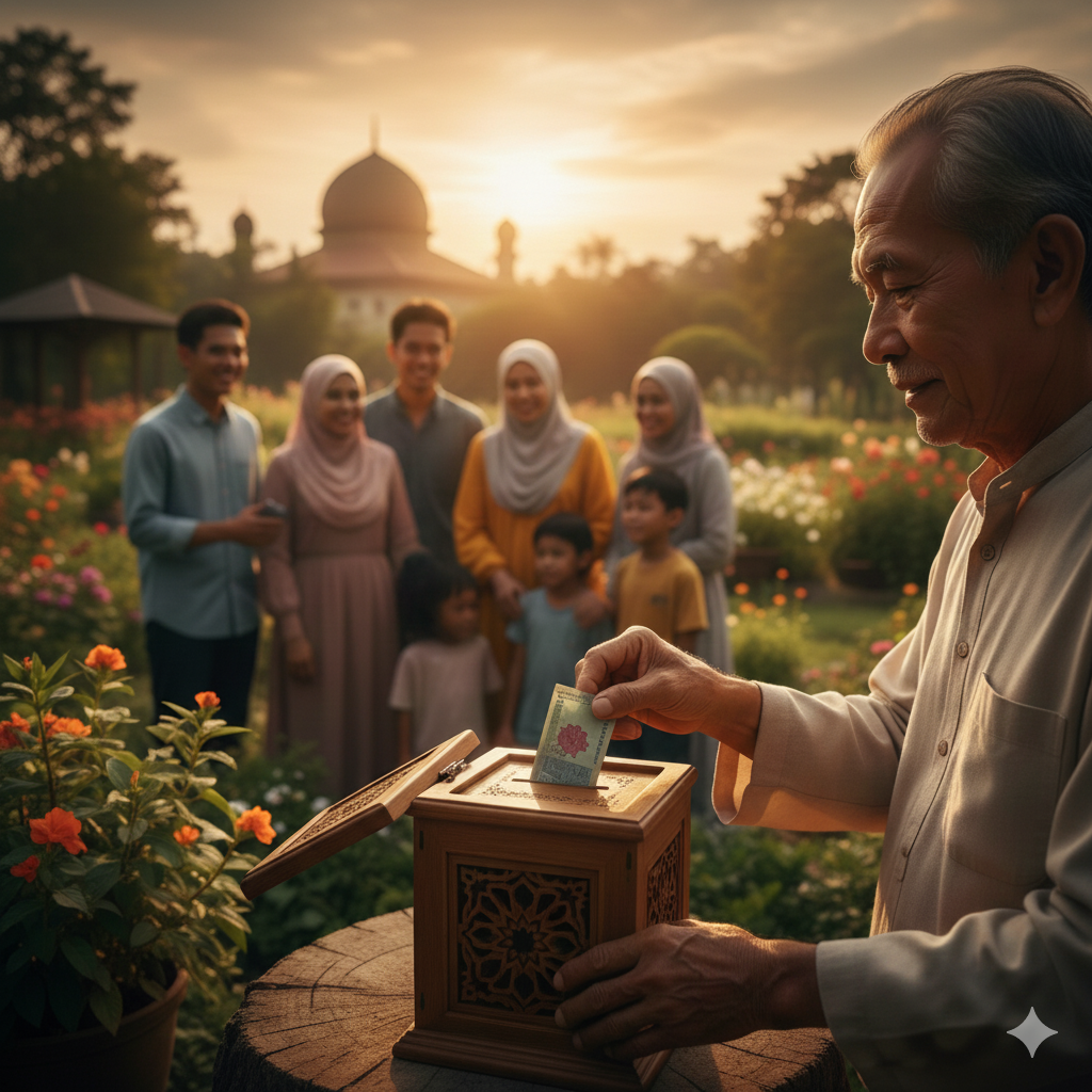 Seorang atuk lelaki menderma infaq