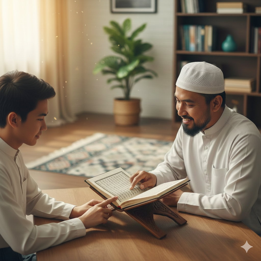 man teaching quran