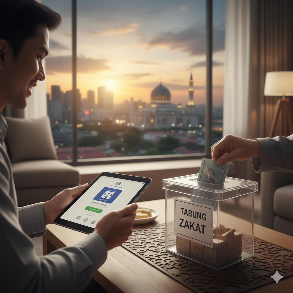 Seorang lelaki membayar zakat secara online
